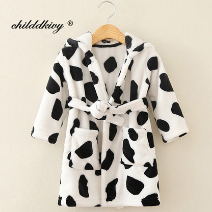 Boy and Girls Flannel Pajamas Robe Autumn and Winter Children Sleepwear Soft Hooded Kids Homewear 2-8 Years