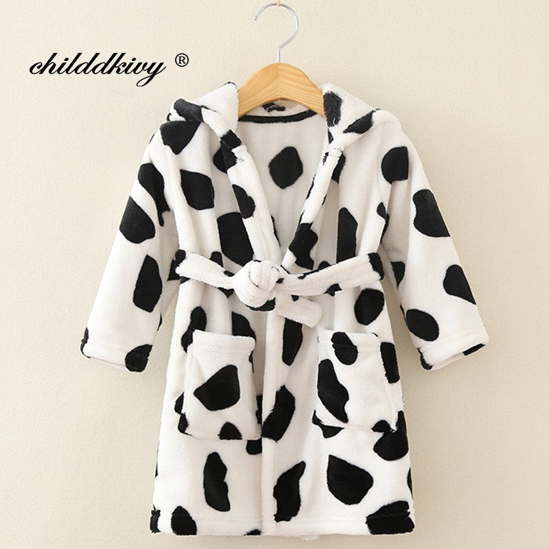 Boy and Girls Flannel Pajamas Robe Autumn and Winter Children Sleepwear Soft Hooded Kids Homewear 2-8 Years