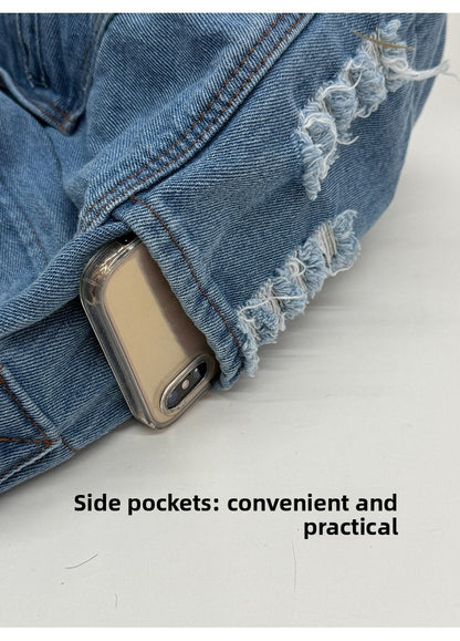 New Denim Shoulder Bag Women Fashion Large Capacity Casual Tote Handle Bag for School Comfortable and Versatile Commute Bag