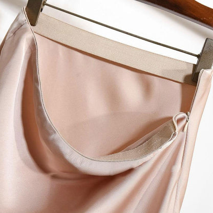 Women Satin Fishtail Skirts Fashion Streetwear Female Elastic High Waist Skirts Solid Color Summer Ladies Slim Silk A-line Skirt