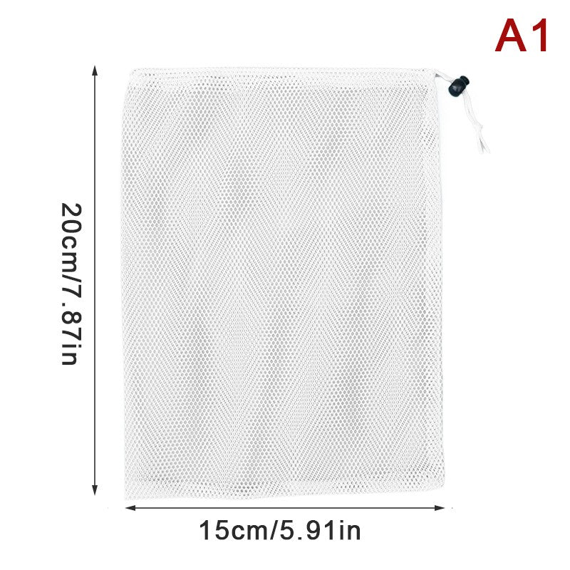 Black White Durable Mesh Drawstring Bag Storage Pouch Multi Purpose Home Travel Outdoor Activity Laundry Bag Stuff Sack