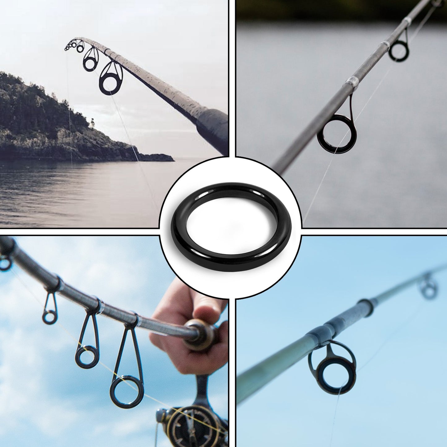 Anel Guia de Vara de Pesca 10pçs~100pçs Resistente ao Desgaste Cerâmica Kit de Reparo de Vara Anel Alconite Preto 6mm~47.3mm