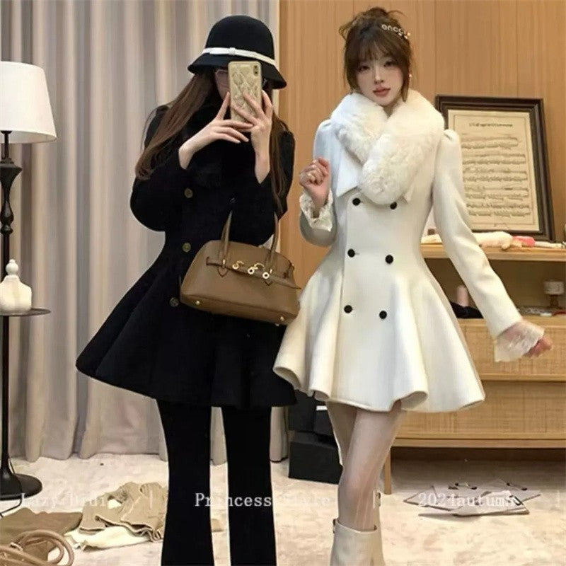 Hepburn Preface Pinch Waist and Clip Cotton Wool Coat 2025 Winter New Item Rich Heiress Thick Woolen Coat Coat Commuting Jacket