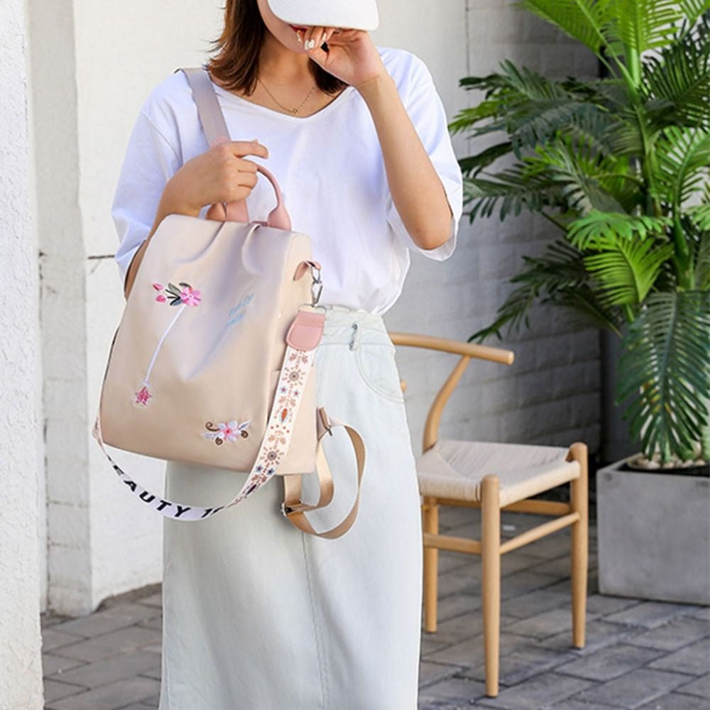 Mochila Feminina Oxford Impermeável Antifurto Moda Escola Bordada Designer Feminina Grande Capacidade Viagem Ombro Bolsa de Mão