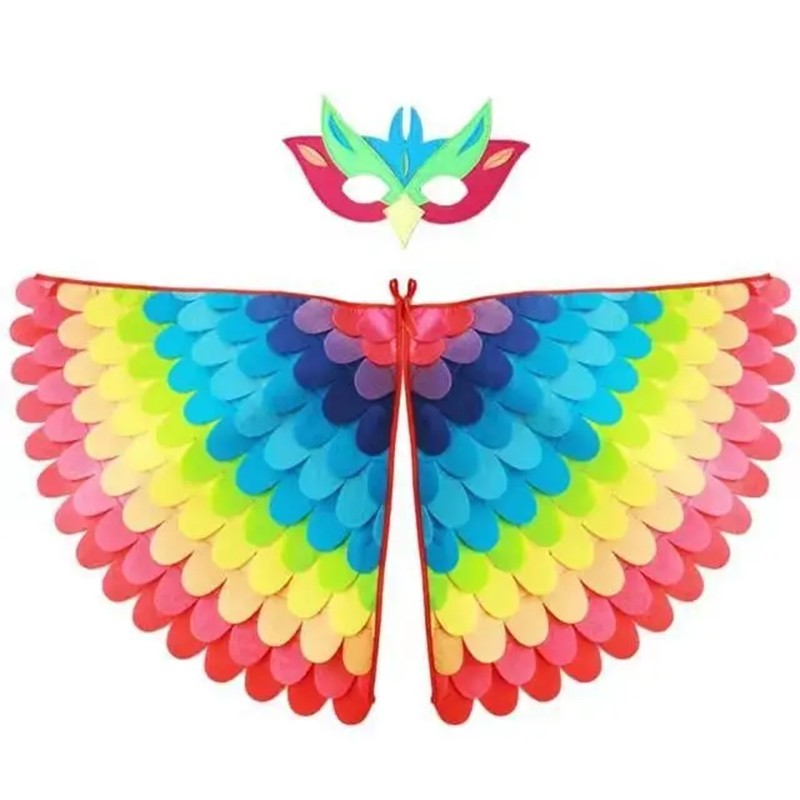 Bird Cosplay Costume Stage Performance Owl Peacock Wings Bird Felt Cape with Mask for Girls Boys Halloween Party Cloak