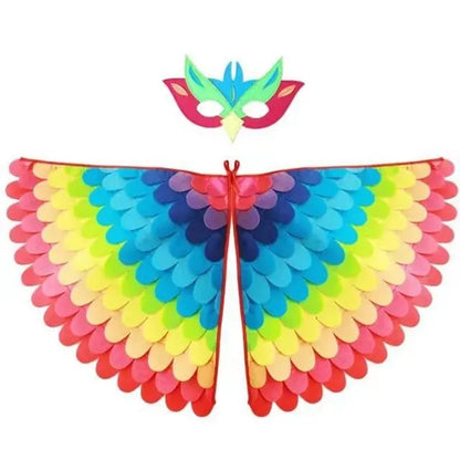 Bird Cosplay Costume Stage Performance Owl Peacock Wings Bird Felt Cape with Mask for Girls Boys Halloween Party Cloak
