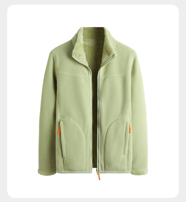 Plus Size Women's Autumn Winter Thickened Double-sided Fleece Hooded Jacket Zipper Long Sleeve Warm Outerwear Casual Style Sh...