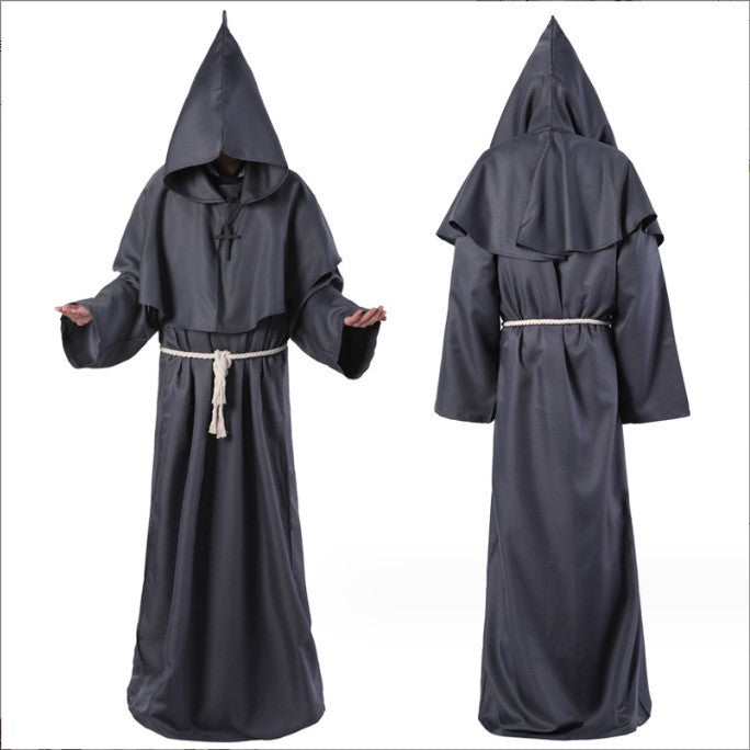 Medieval Hooded Monk Friar Priest Wizard Long Robe Unisex Adult Loose Stage Outfit For Masquerade Theme Party Halloween Cosplay