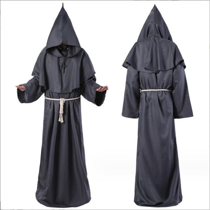 Medieval Hooded Monk Friar Priest Wizard Long Robe Unisex Adult Loose Stage Outfit For Masquerade Theme Party Halloween Cosplay