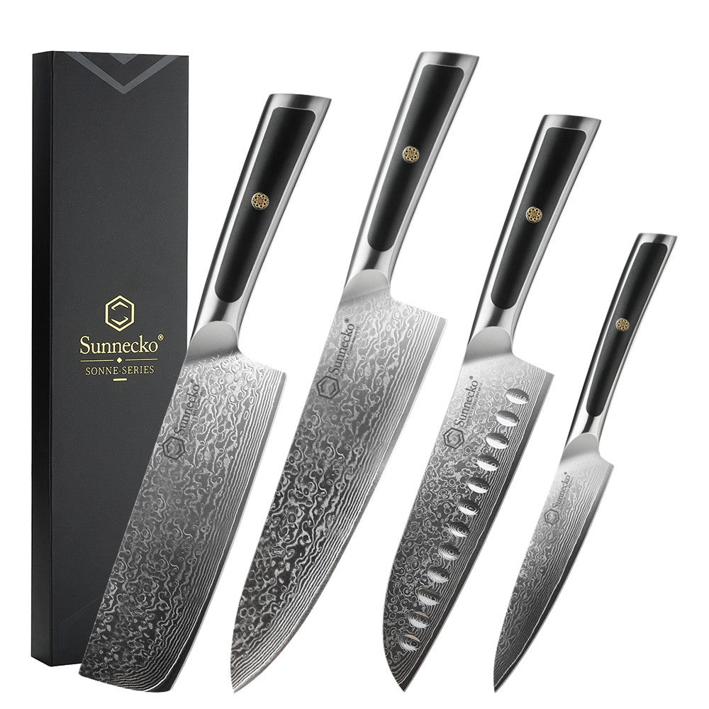 Facas de chef Sunnecko Damascus 1-7 peças/conjunto Faca de corte de carne de aço VG10 de alto carbono Faca de cozinha de corte utilitária ultra afiada