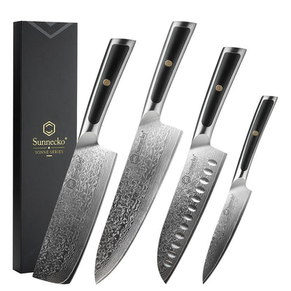 Facas de chef Sunnecko Damascus 1-7 peças/conjunto Faca de corte de carne de aço VG10 de alto carbono Faca de cozinha de corte utilitária ultra afiada