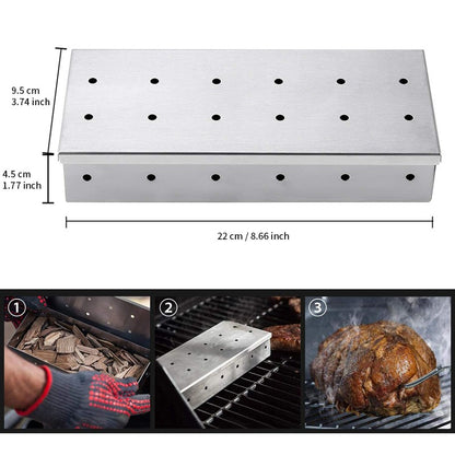 Stainless Steel Smoker Box for Wood Chips BBQ Grilling Apple Wood Chips Box on Gas Grill or Charcoal Grills Barbecue Accessories