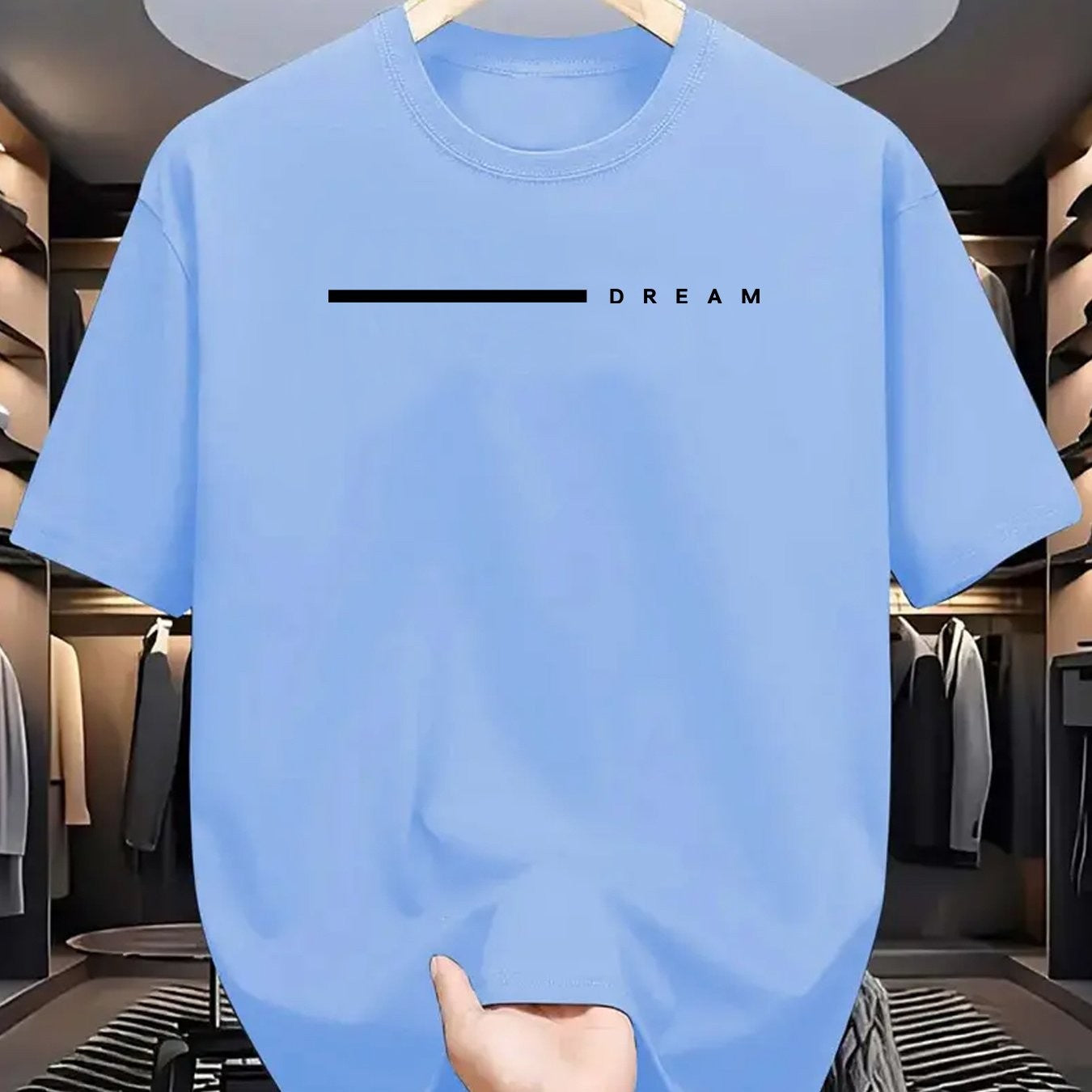 Men's summer 100 cotton fashionable casual loose plus size dream letter printed sports round neck short sleeved T-shirt top