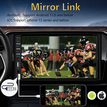 7 Inch MP5 Player Car Stereo 2 Din Touch Screen Car Audio Receivers with Backup Camera Bluetooth Mirror Link USB AUX TF FM Radio
