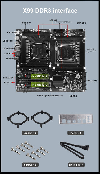 Placa-mãe X99 Dual-socket CPU LGA2011-3 8xddr3 ECC Slot de RAM Pciex16 Sata3.0 Servidor PC Placa-mãe