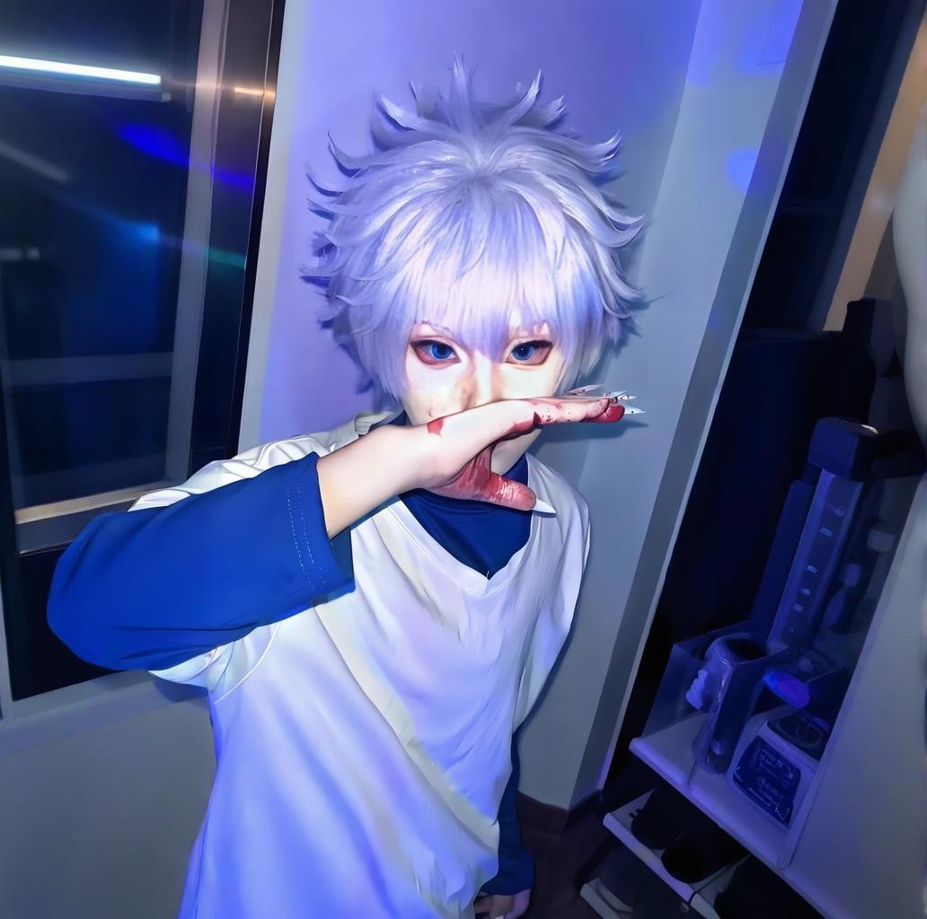 ?Wetrose?In Stock Killua Zoldyck Cosplay Costume Hunter × X Hantaa Kirua Zaoldyeck T Shirt Full Set Wig Halloween Xmas New