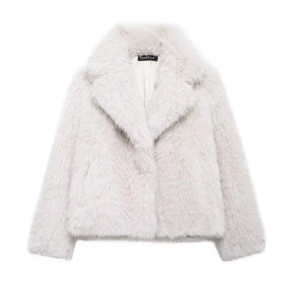 HH Women Elegant Faux Fur Coat Warm Fluffy Loose Long Sleeve Lapel Jacket Autumn Winter Fashion High Street Lady Outerwear