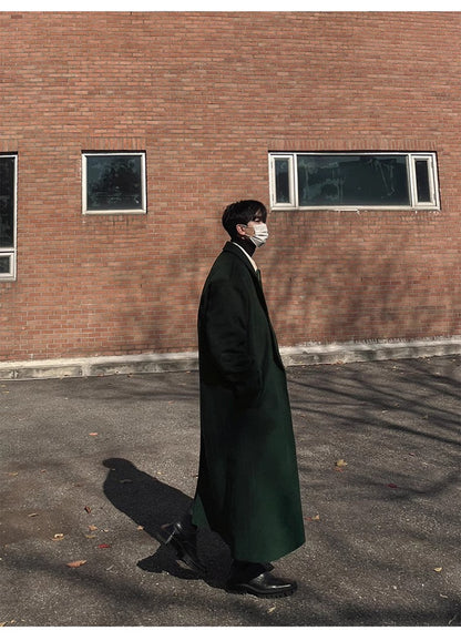 Mauroicardi Autumn Winter Long Warm Oversized Soft Dark Green Black Woolen Coat Men Loose Casual Korean Wool Blends Overcoat
