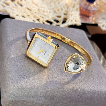 New Ladies Open Bracelet Watch Assorted Shaped Diamond Color Gemstone High-End Quartz Wristwatch Lazy Person's Stylish Timepiece