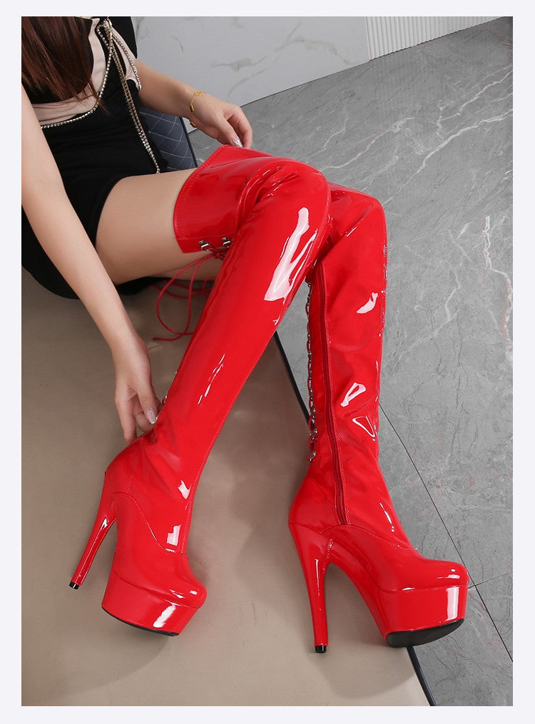 New Black Pole Dancing Long Shoes Night Club Party Queen Boots Over the Knee Boots High Heels Women Boots Sexy Thin Heels Shoes