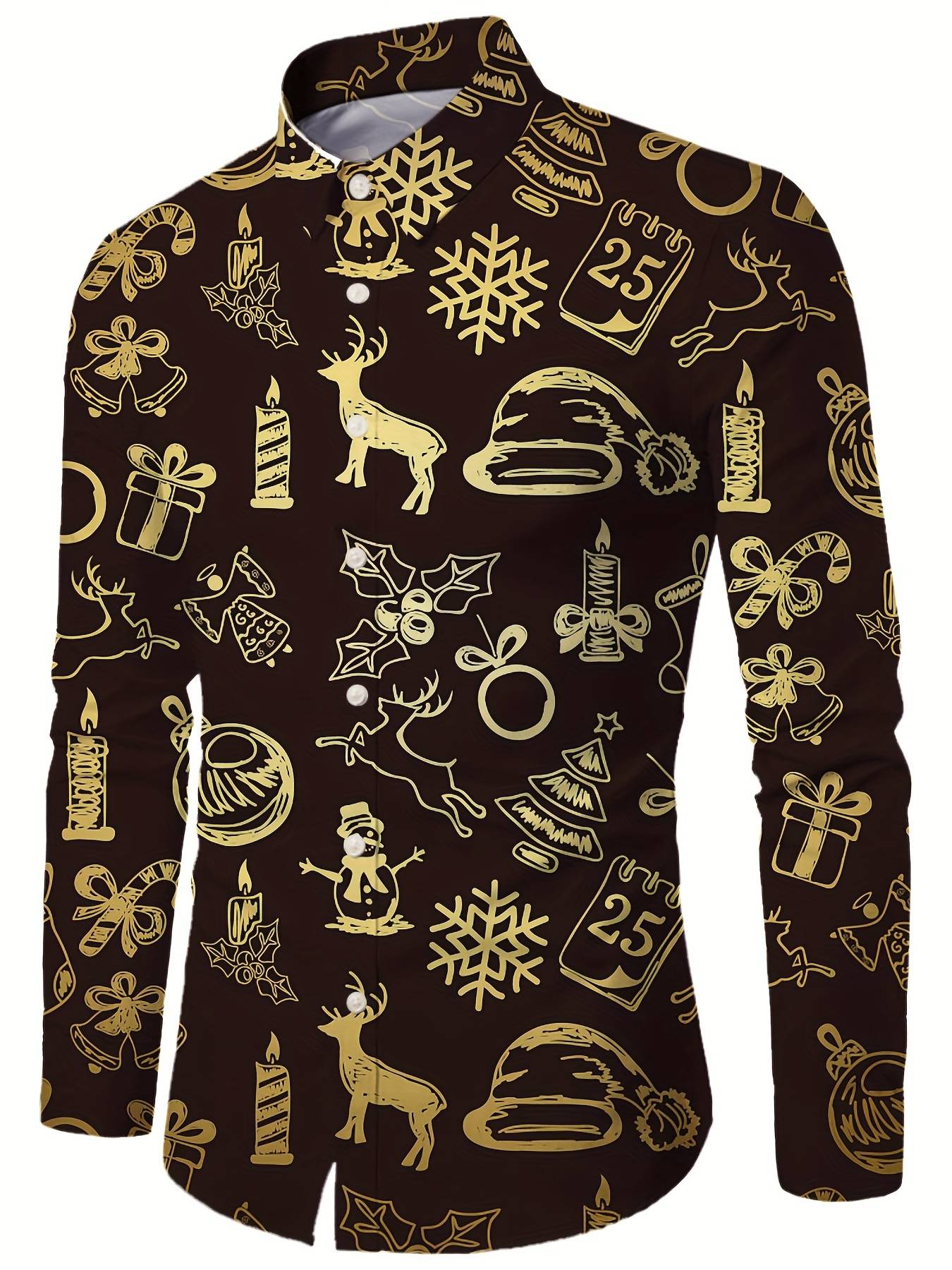 Christmas Theme Men's Gift Elk Graphic Printed Formal Shirts Christmas Graphics Long Sleeve Shirt Fashion Men's Shirts For Men