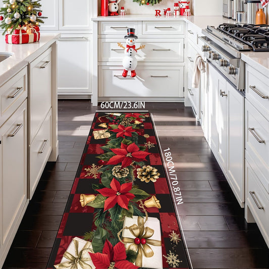 VIKAMA Christmas Decor Crystal Velvet Hallway Runner Red Plaid Print Living Room Corridor Decorative Rug Home Decor