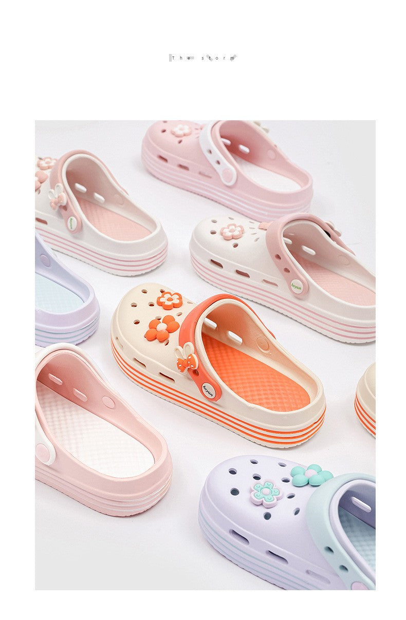 Women's Cute Platform Garden Clogs, Solid Color Closed Toe Non-slip Sandals, Indoor & Outdoor Slides