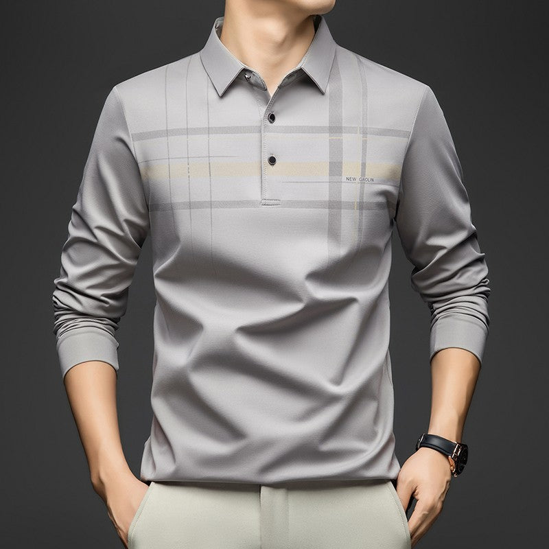 BROWON Polo T Shirt for Man 2025 Formal Business Slim Long Sleeve Tshirt Men Casual Loose Stripe Shirt for Man Designer Clothes