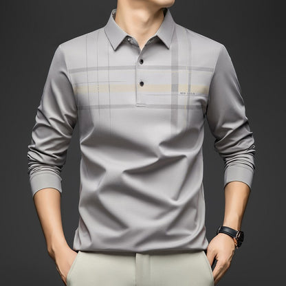 BROWON Polo T Shirt for Man 2025 Formal Business Slim Long Sleeve Tshirt Men Casual Loose Stripe Shirt for Man Designer Clothes