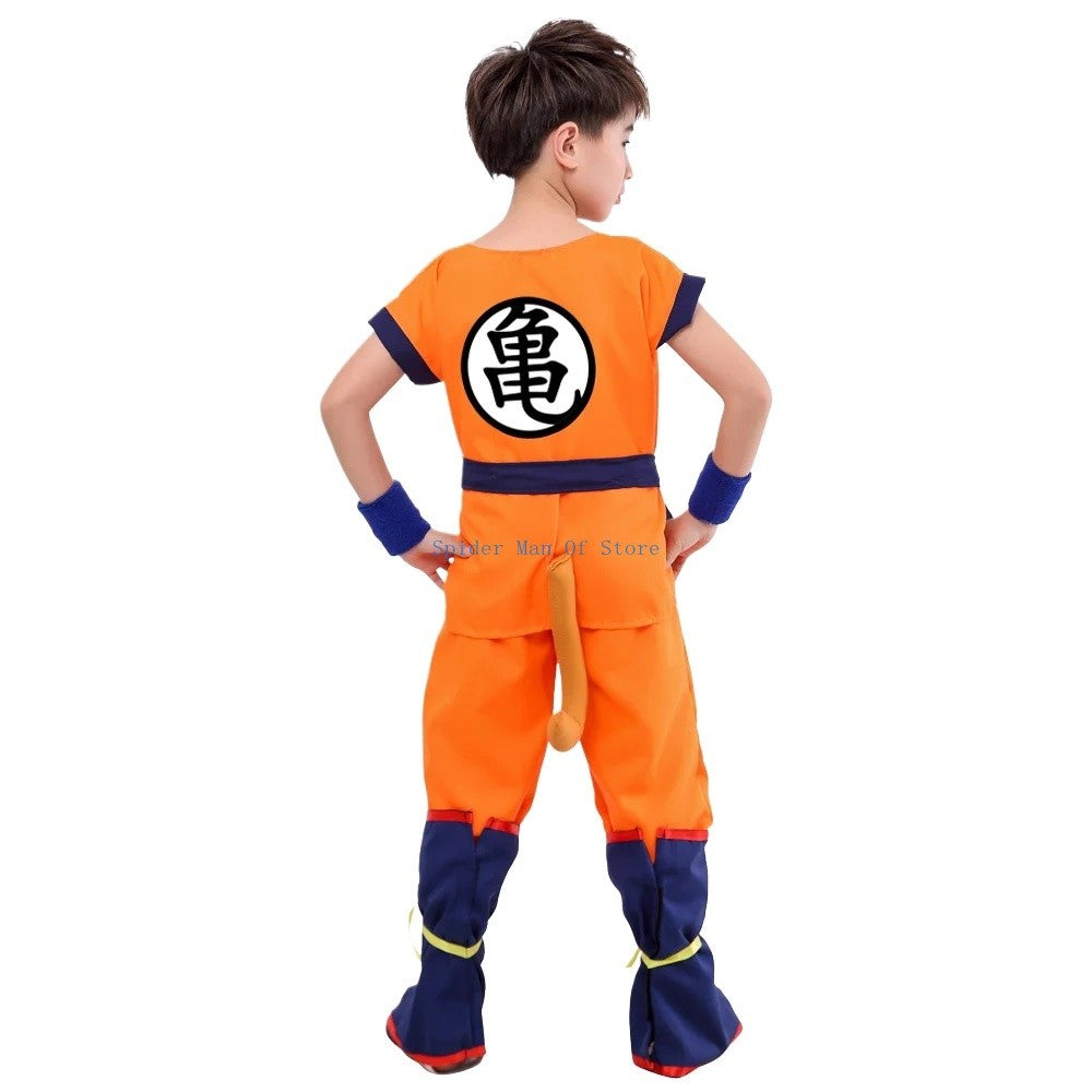 Adult Kids Son Goku Gui Carnival Cosplay Anime Costumes Halloween parties and Holiday Including Tail Wrist Wig Blue Gold Design