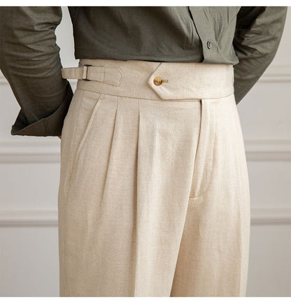 Three Gentleman Summer Naples Casual Straight Pants Men's Commuting Cotton and Linen Comfortable Breathable High Waist Pants