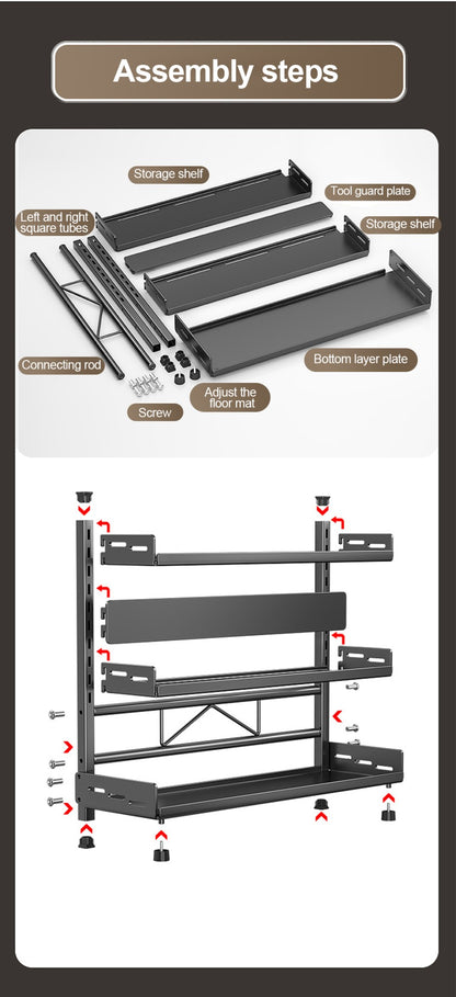 3 Tier Spice Storage Rack for Countertop Adjustable Spice Organization for Cabinet Kitchen Organizer Metal Shelf Black