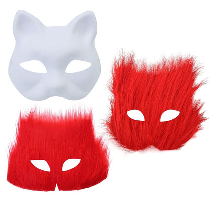 3Pcs/set DIY Handmade Graffiti Half Face Mask Therian Mask Kit Blank Mask Half Face Hand Drawn Animal Cat Fox Mask Party Gifts