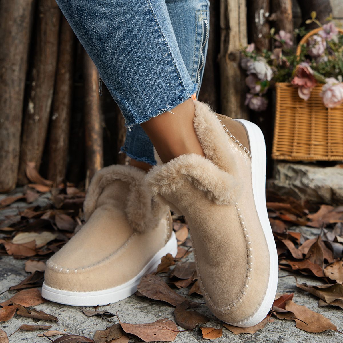 2024 Hot Sale Women Shoes Sleeve Women's Boots Winter Round Toe Plush Fleece for Warmth Short Barrel Flat Large Size Snow Boots