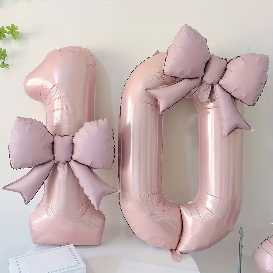32 Inch Pink Number 0-9 Foil Balloon with Bow – Ideal for Girls Wedding Birthday Party Decorations