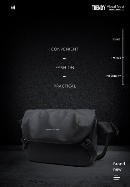 Waterproof Crossbody Bag Men Large Capacity 15 inch Laptop Fashion Shoulder Bag Solid Black Light Portable Anti-theft Zipper Bag