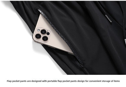 Men's solid color pants summer ice silk elastic quick drying loose sports pants suitable for casual and business wear M-8XL