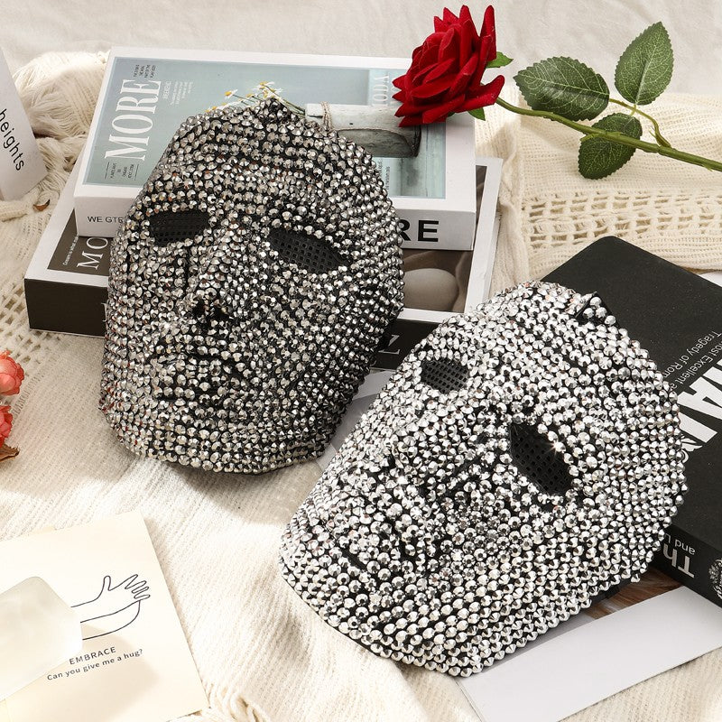 Full Face Rhinestone Mask Luxury Crystal Masquerade Mask for Halloween Rave Party Cosplay Club Costume Accessories 3 Colors