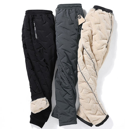 Calça Moletom Masculina Jogger Impermeável Forrada de Lã Grossa Calças de Treino Esportivas Quentes de Inverno com Zíper e Bolsos
