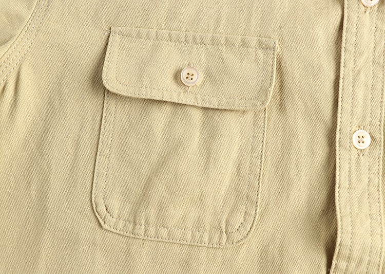 2024 Summer New American Retro Short Sleeve Lapel Cargo Shirt Men's Simple 100% Cotton Washed Double Pockets Casual Blouses