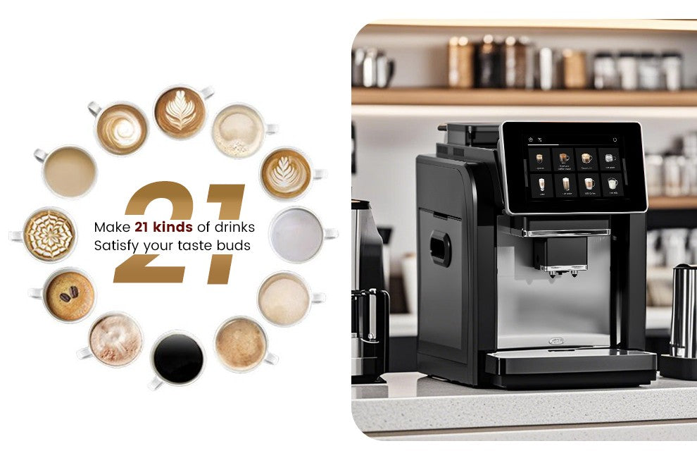 Mcilpoog WS817 -7"colorfAutomatic Espresso Machine with Milk Frother,  21 Flavors for Home & Office