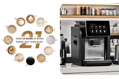 Mcilpoog WS817 -7"colorfAutomatic Espresso Machine with Milk Frother,  21 Flavors for Home & Office