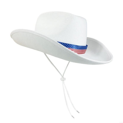 L5YA Elegant Homburg Hat with Unique Patriotic Band Flat Wide Brimmed Hat Surprise Gifts Headwear for Vacation Photo Props