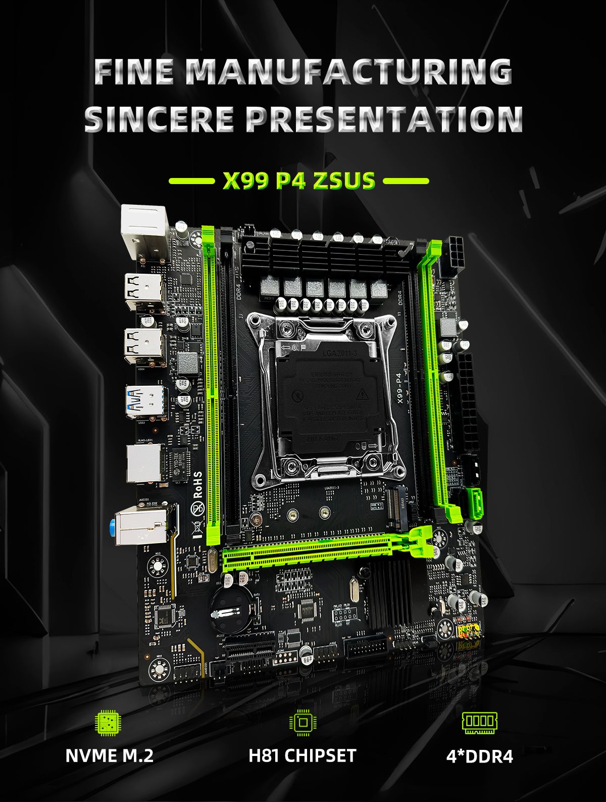 Conjunto de placa-mãe ZSUS X99 P4 com CPU Intel LGA2011-3 Xeon E5 2620 V3, memória RAM DDR4 de 16GB (1*16GB) 2133MHZ, NVME M.2 SATA