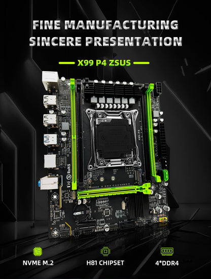 Conjunto de placa-mãe ZSUS X99 P4 com CPU Intel LGA2011-3 Xeon E5 2620 V3, memória RAM DDR4 de 16GB (1*16GB) 2133MHZ, NVME M.2 SATA