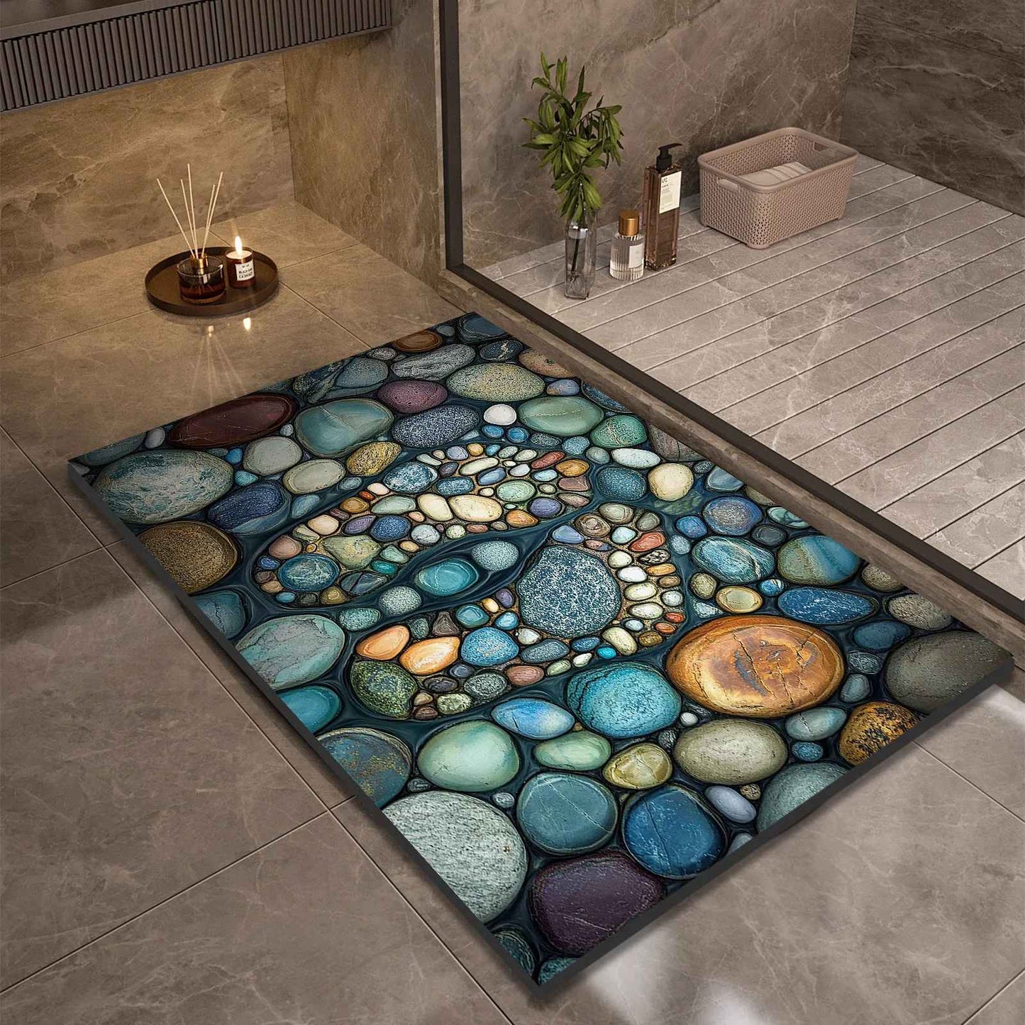 Stone Design Diatomite Bath Mat Bathroom Non-slip Shower Foot Mats Absorbent Quick Dry Toilet Rugs Carpet Doormat Washable