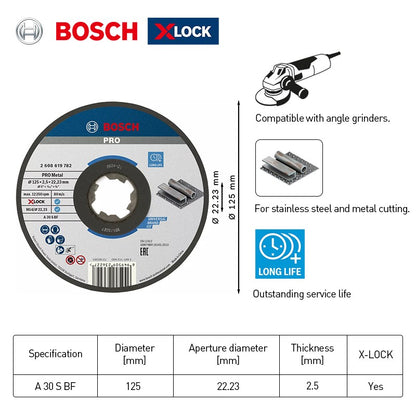 Lâmina de Corte Bosch Professional para Metal/Aço Inoxidável, Adequada para Esmerilhadeira com Sistema de Fixação X-Lock