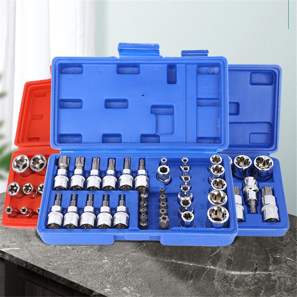 Conjunto de Soquetes Torx e E-Torx de 34 Peças, Encaixe de 1/4", 3/8", 1/2", Pontas Macho e Fêmea de Segurança E-torx, Ferramenta Manual