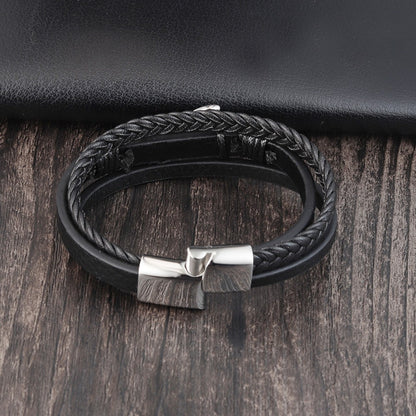 Pulseiras de Âncora Punk de Aço Inoxidável Pulseira de Couro Genuíno e Braceletes Masculinos Joias Pretas Presente de Moda