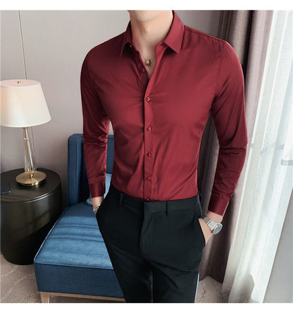 Plus Size S-7XL High Quality Men Dress Shirt 2024 Autumn Long Sleeve Solid Business Slim Shirts Homme Dress Social Casual Shirt